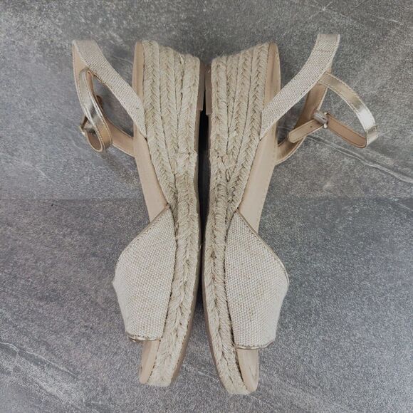 Charter Club Sandals 10.5 M Beige Canvas Platform Espadrilles Wedge Luchia - Picture 3 of 13